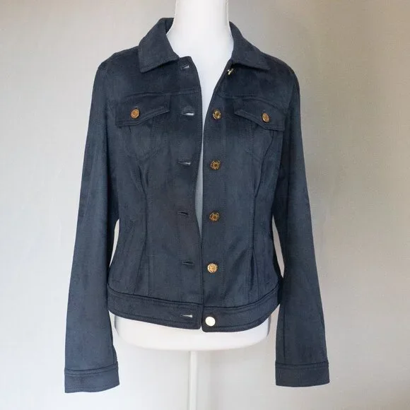 White House Black Market Faux Suede Flirty Jacket Small - Deep Blue - Picture 6 of 14